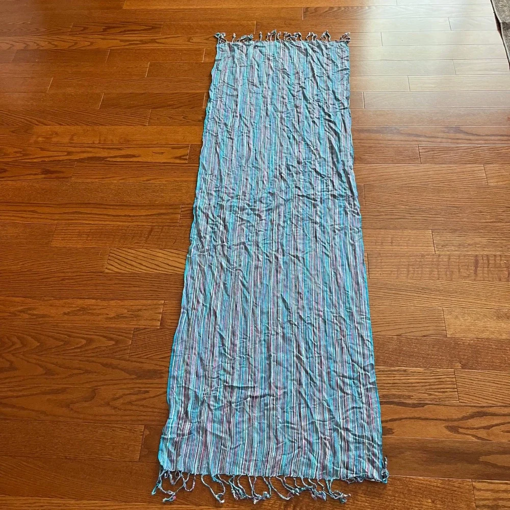 Silk Scarf Women Multi-Color Striped Fringe Lightweight Accessory